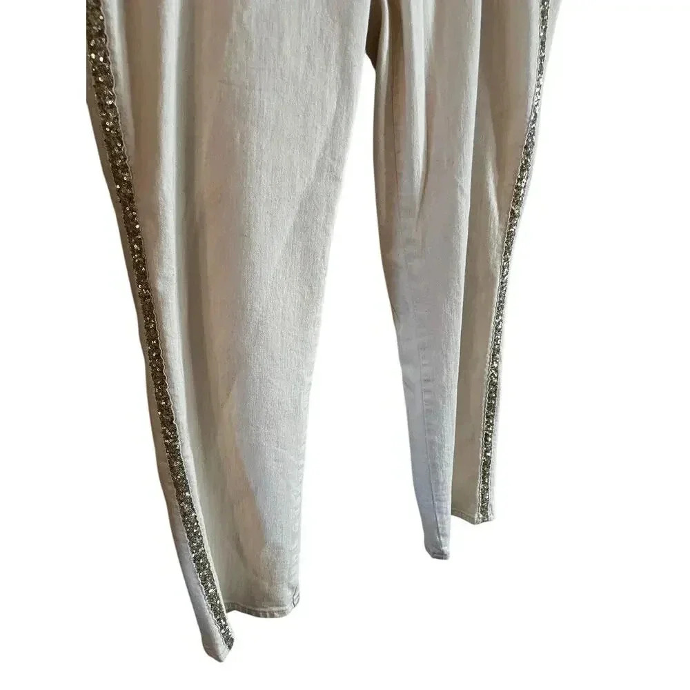 Talbots Women’s Straight Leg Jeans Sequin Stripe Ivory Size 16 W Stretch Pockets - Picture 3 of 7